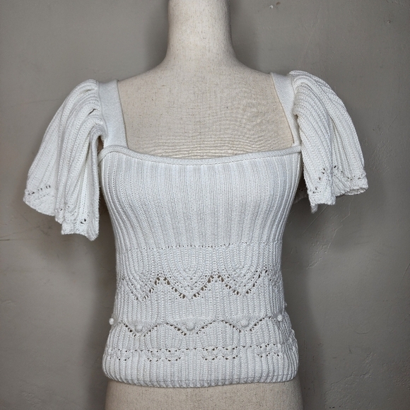 ZARA Flutter Sleeve Square Neck Knit Sweater Size Medium - Picture 1 of 11